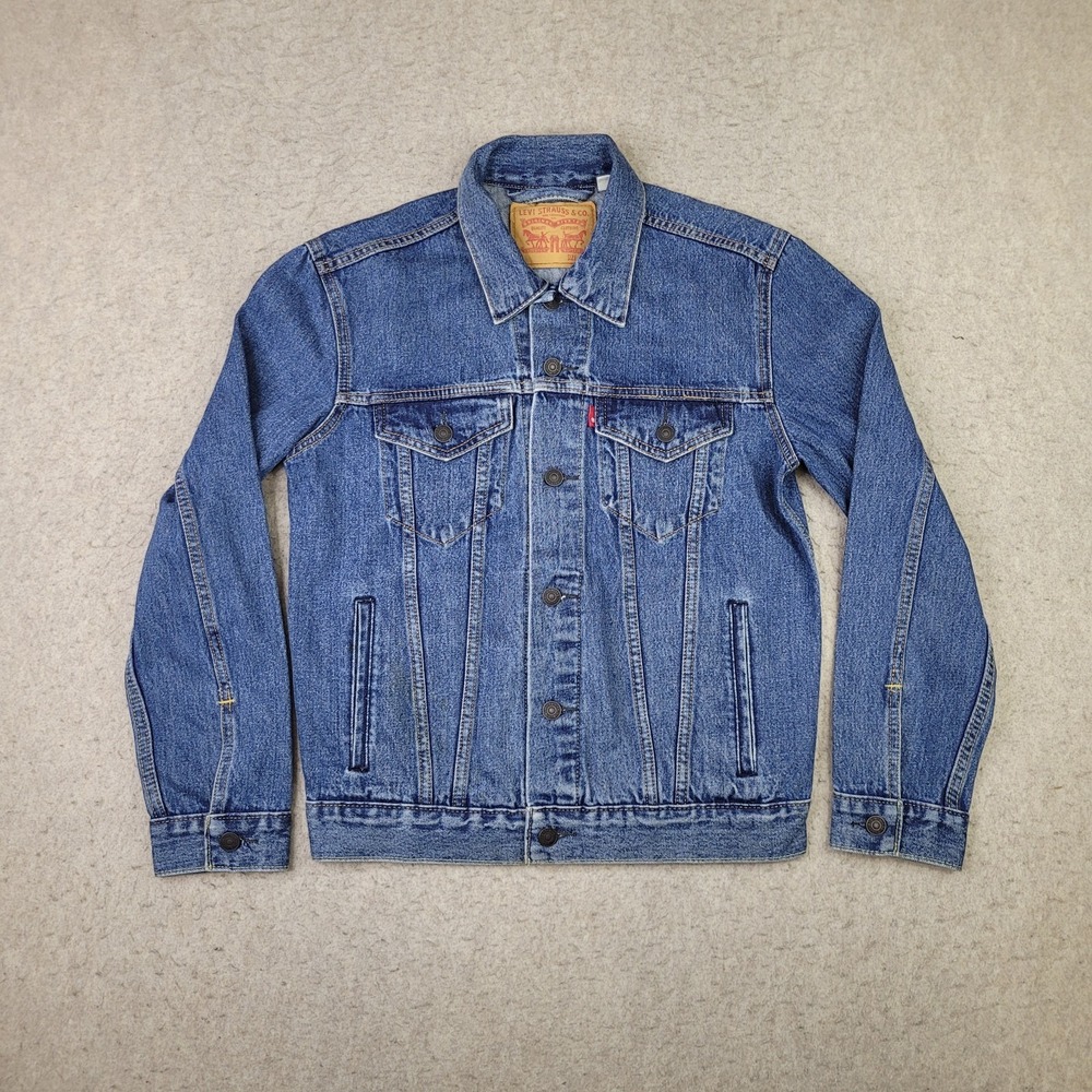 Levis Denim Jacket Womens S Embroidered Rainbow‎ Button Trucker Blue 100% Cotton